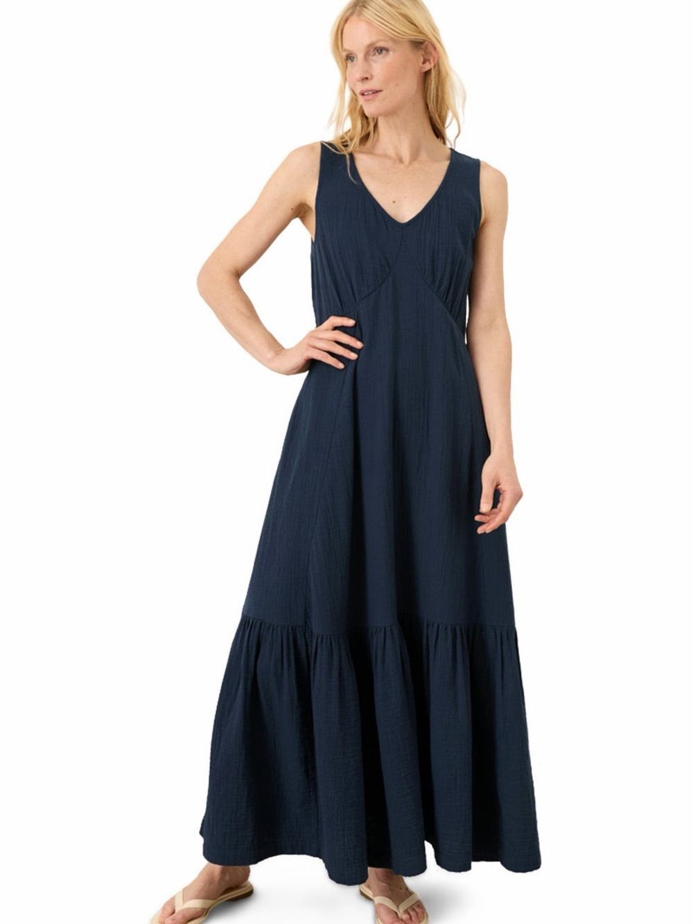 Pact Organic Cotton Coastal Double Gauze Beach to Brunch Dress Medium Navy Blue